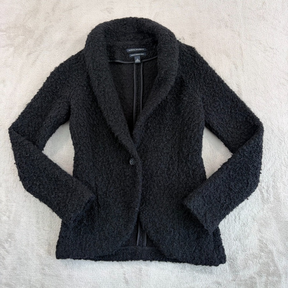Banana Republic Boucle Italia Fabric Shawl‎ Neck Jacket in Black Wool Women XS